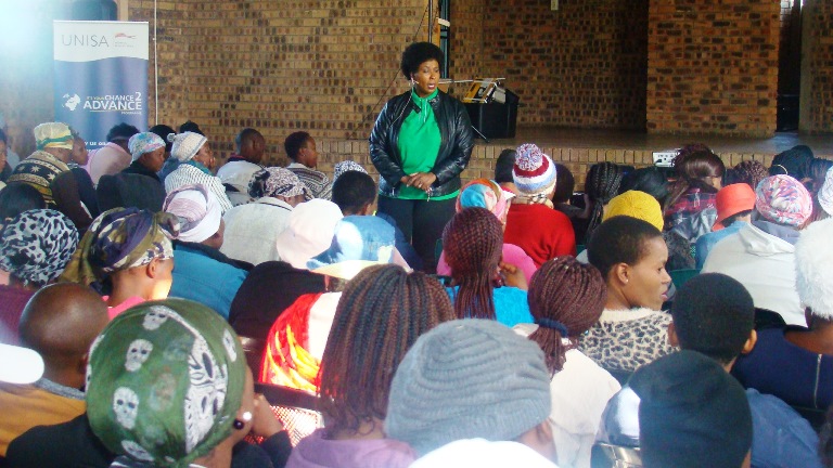 Facilitator Dr. Mantsose Sethusha addressing workshop participants